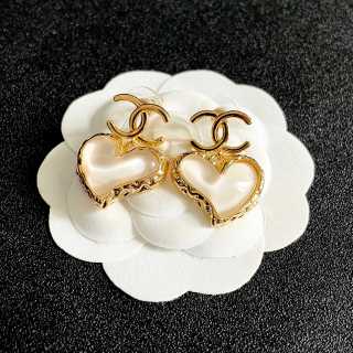 CHANEL Pearl Heart CC Charm Drop Earrings