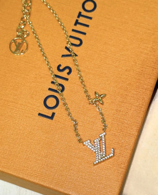 Louis Vuitton Crystal LV Initial Pendant Necklace