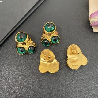 YSL Emerald Pearl Cluster Clip-On Earrings