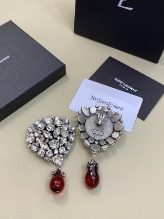 YSL Garnet Crystal Bloom Drop Earrings
