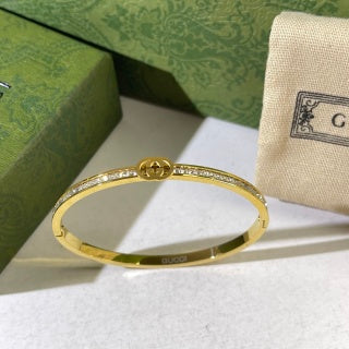 Gucci Interlocking G Mini Medallion Pavé Line Cuff Bracelet